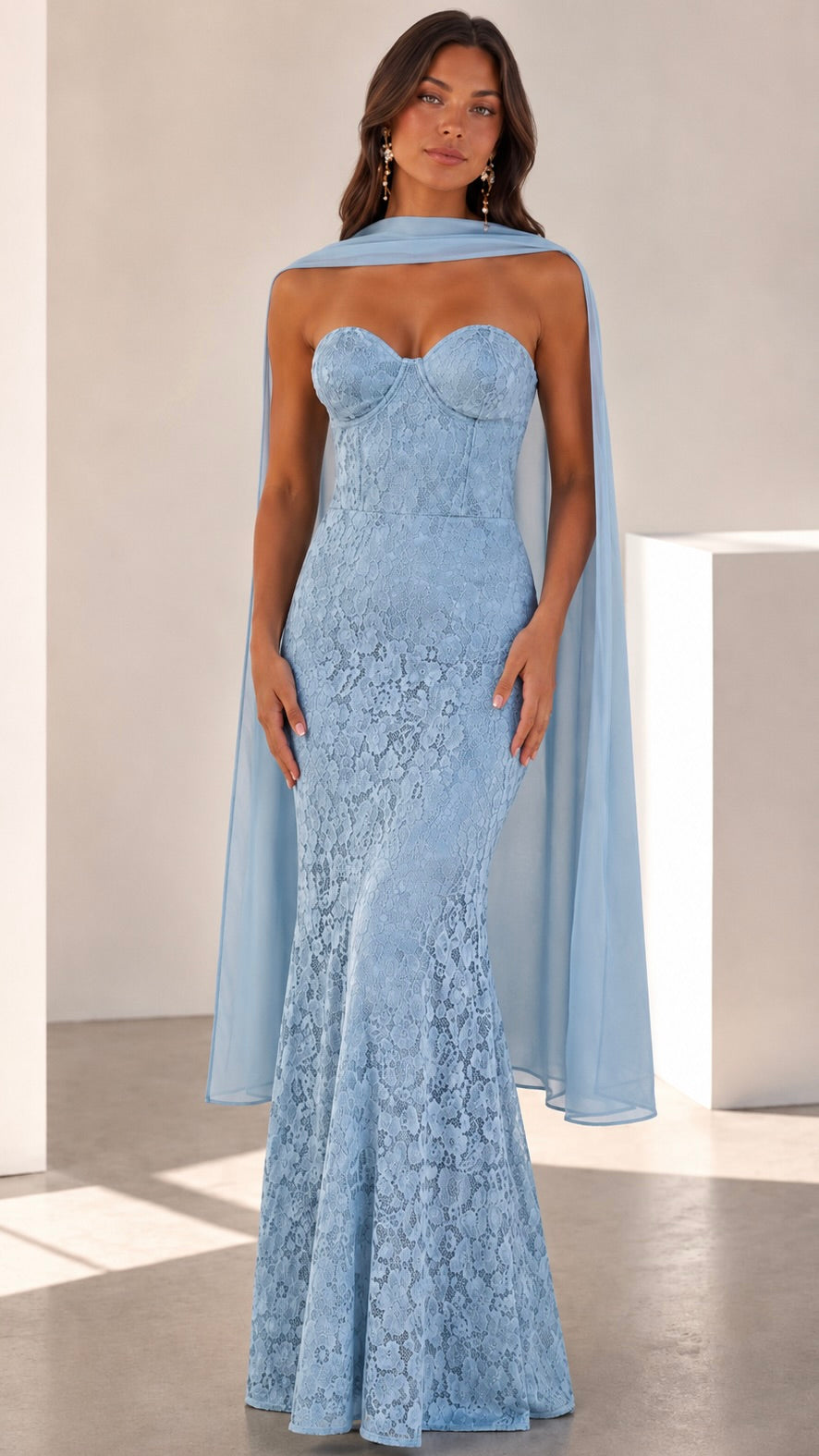 VESTIDO MAXI ENCAJE Baby blue