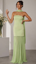 VESTIDO SATEN C/CHIFON  CON ABERTURA Sage